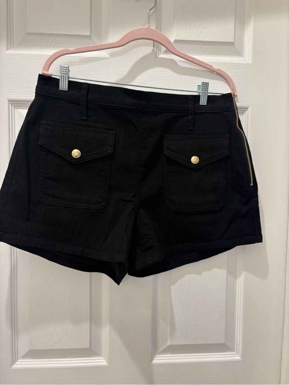 J.Crew Black Utility Shorts NWT Size 30 Gold Crest Buttons Side Zip Stretch - Picture 3 of 10